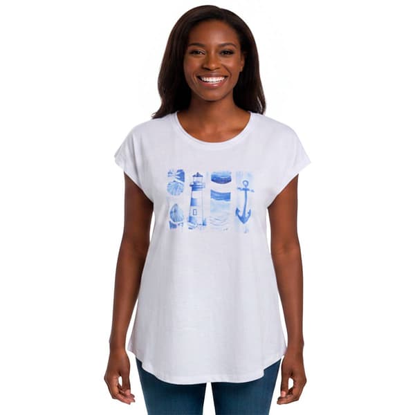 Womens Erika Dolman Sleeve Round Neck Coastal Tee