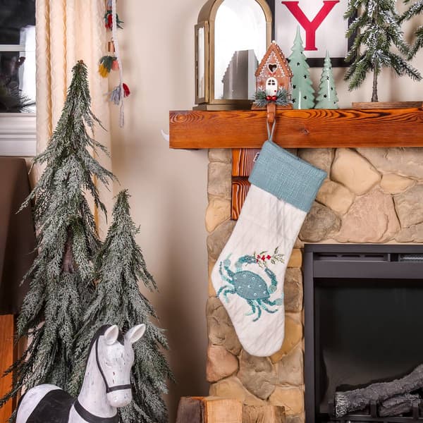 National Tree 20in. Crab Embroidered Knit White Stocking