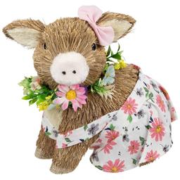 Northlight Seasonal Girl Piglet with Floral Dress Spring Figurine