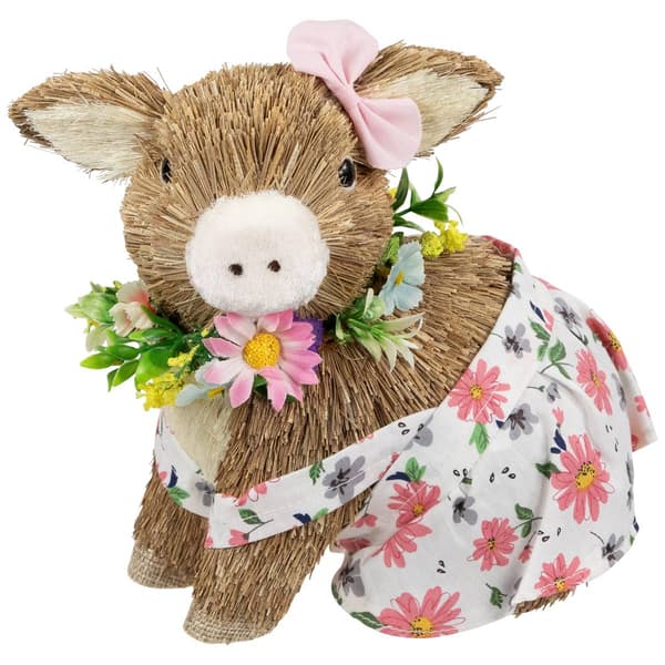 Northlight Seasonal Girl Piglet with Floral Dress Spring Figurine