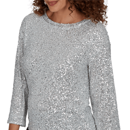 Petite Skye’s the Limit Icy Blue Sparkle Allover Sequin Blouse