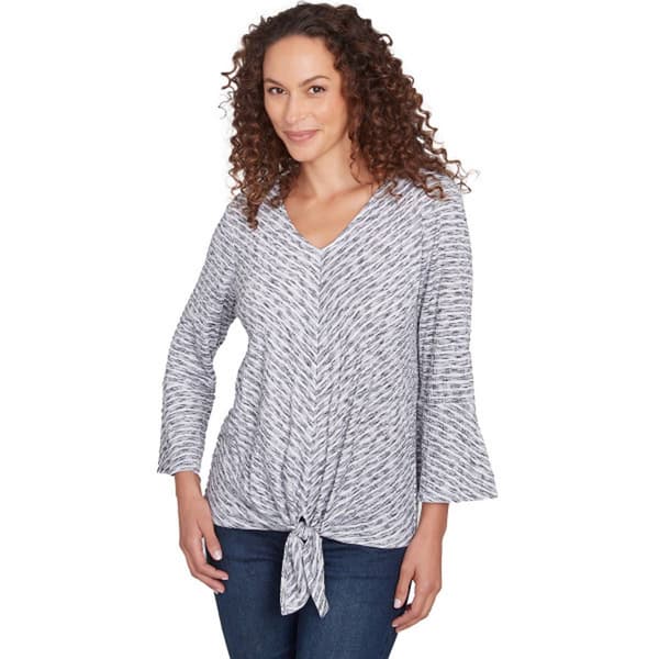 Womens Ruby Rd. Monochrome Moment Tie Front Pucker Blouse