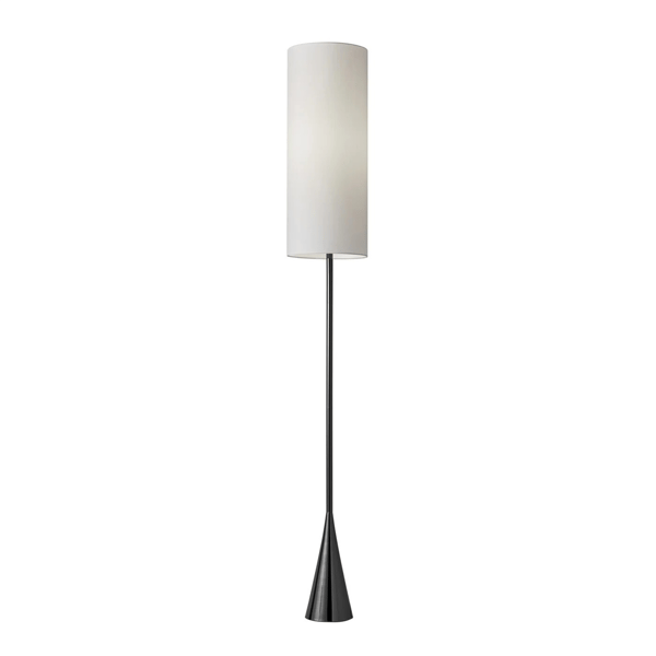 HomeRoots 74in. Black Floor Lamp with White Fabric Shade
