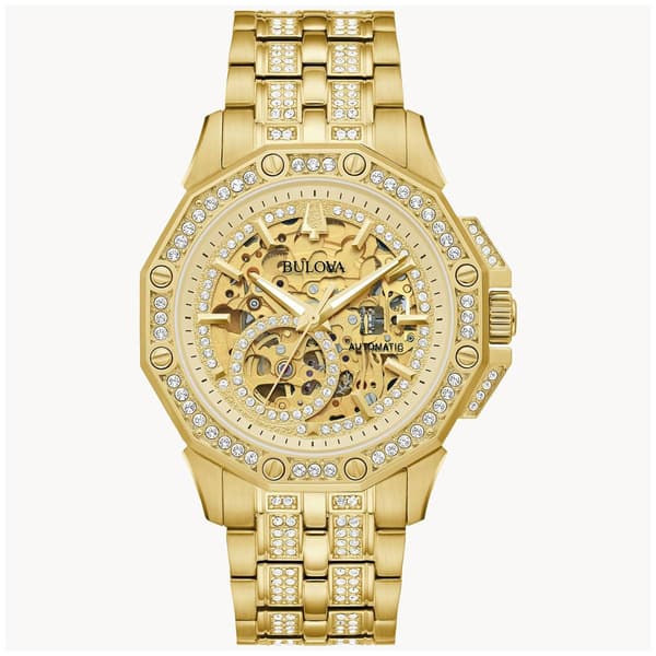 Mens Bulova Octava Automatic Goldtone Crystal Watch - 98A292