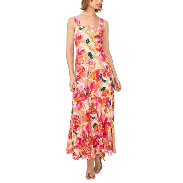 Womens MSK Sleeveless Square Neck Foil Floral Challis Maxi Dress