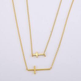 Gold Double Cross Inspirational Duo Pendant Necklace