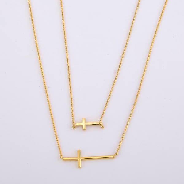 Gold Double Cross Inspirational Duo Pendant Necklace - image 