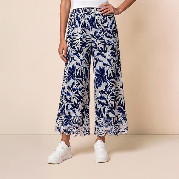 Womens Nicole Miller Elastic Waist Leaf Eyelet Trim Pants - image 
