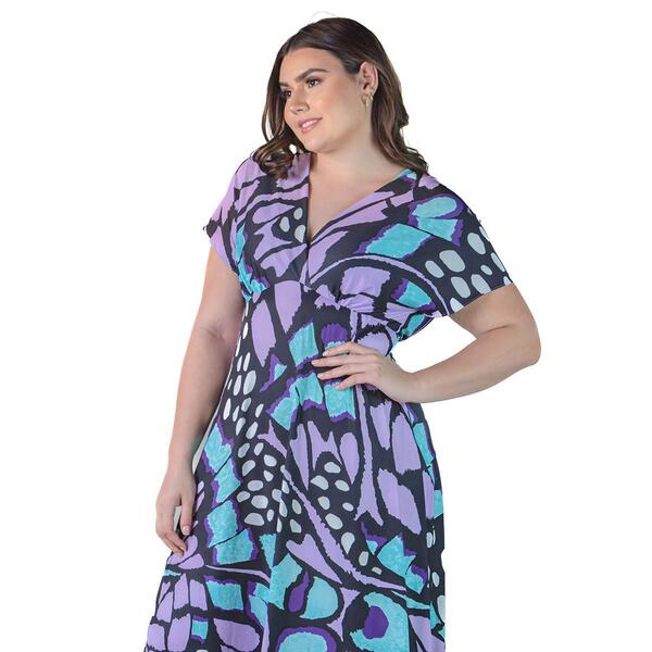 Plus Size 24/7 Comfort Apparel Butterfly Print Empire Waist Dress - Boscov's