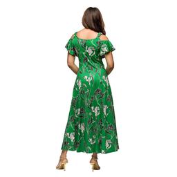 Womens 24/7 Comfort Apparel Green Floral Cold Shoulder Maxi Dress