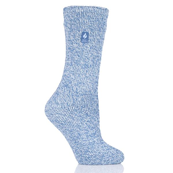 Womens Heat Holders Primrose Twist Crew Sock - Denim/Cream