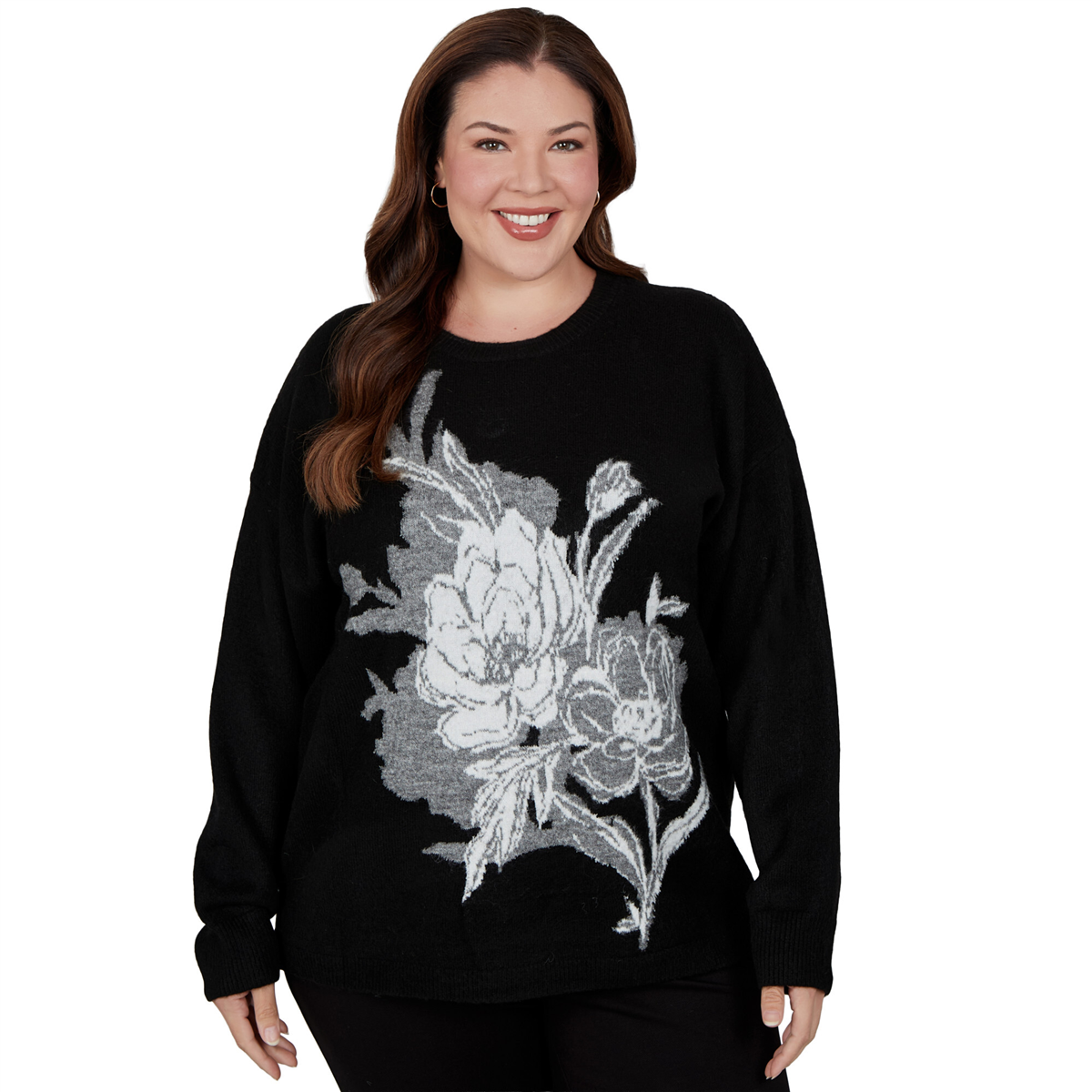 Plus Size Hearts of Palm Wrapped in Rubies Large Floral Sweater