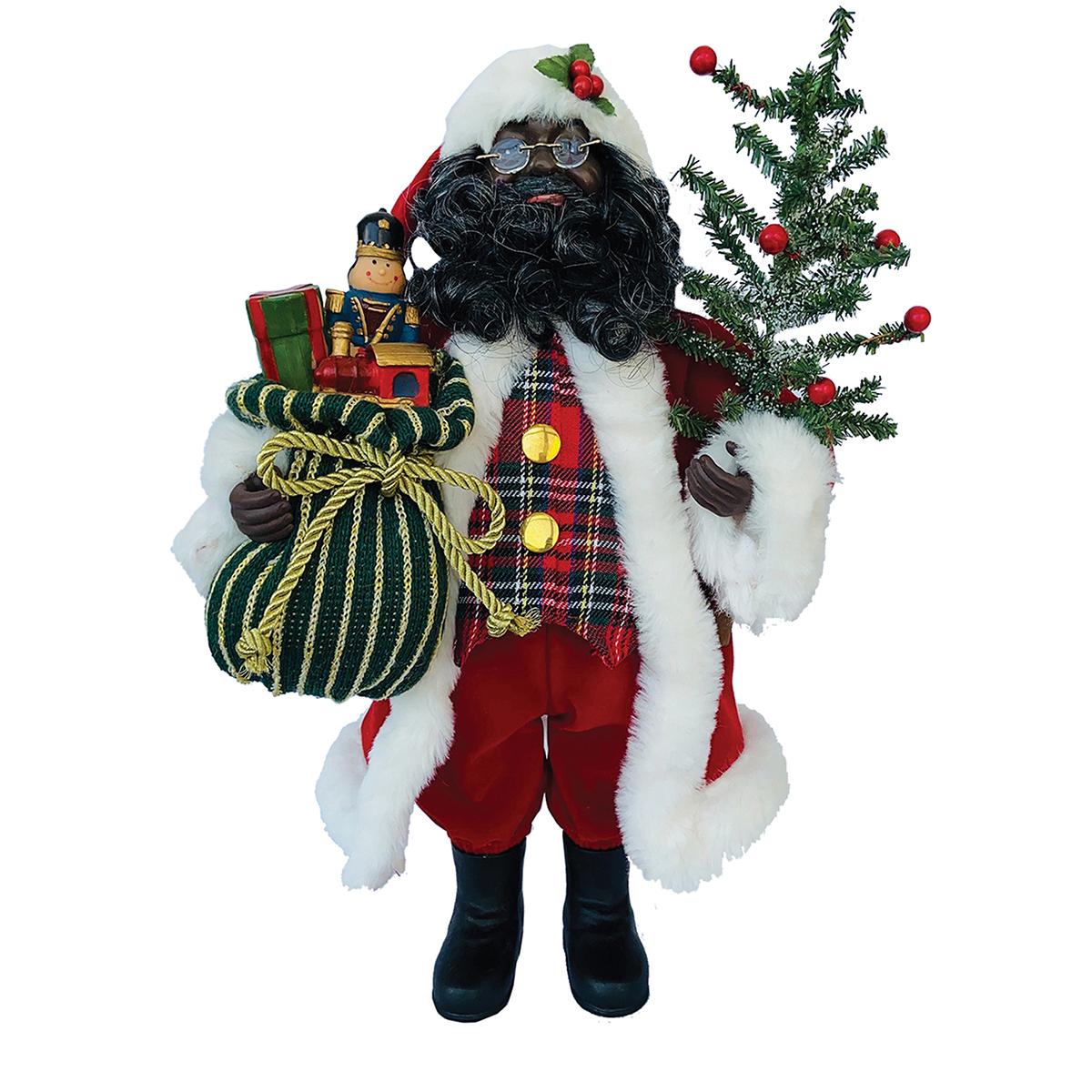 Santa’s Workshop 15in. African American Tartan Plaid Santa
