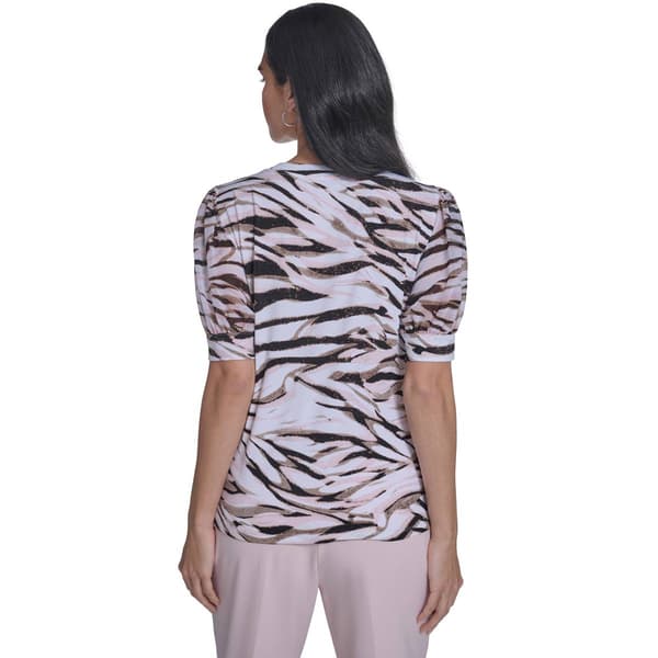 Petite Calvin Klein Short Sleeve Abstract Zebra Blouse