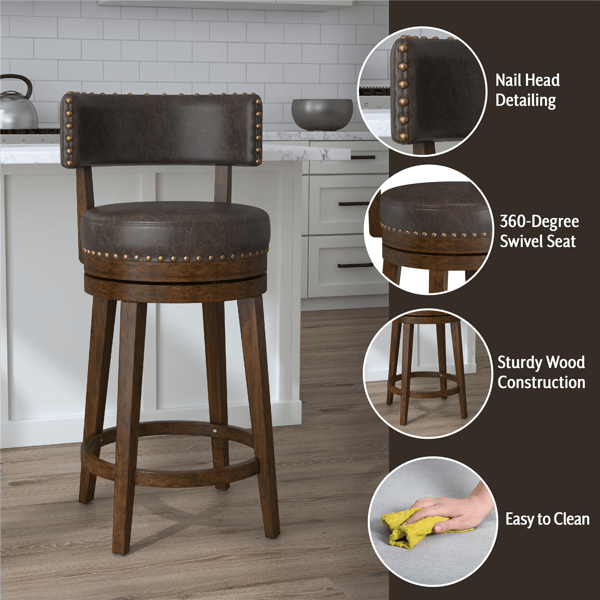 HH2 Home Lawton Brown Upholstered Swivel Counter Height Stool