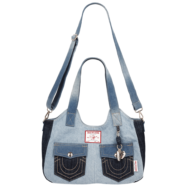 True Religion Color Block Denim Soft Satchel