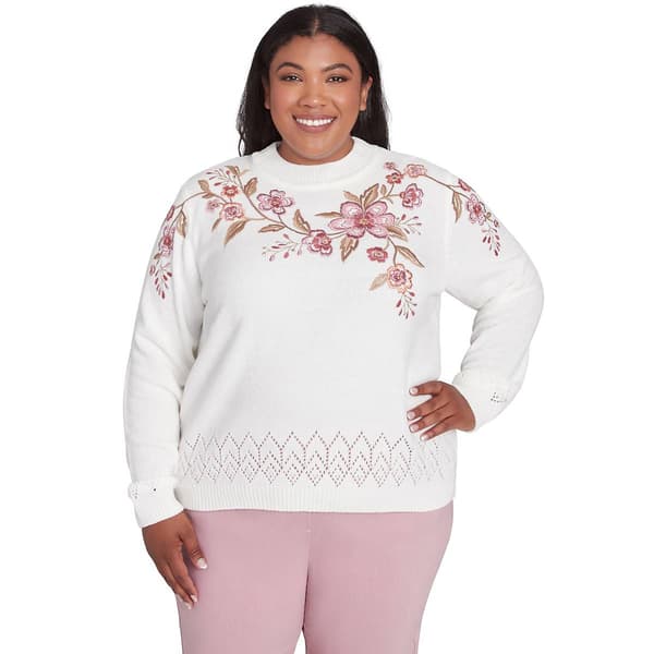 Plus Size Alfred Dunner Telluride Pointelle Chenille Sweater - image 