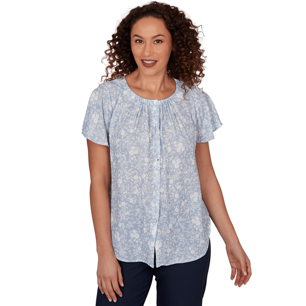 Womens Emaline Sapphire Serenade II Short Sleeve Floral Blouse