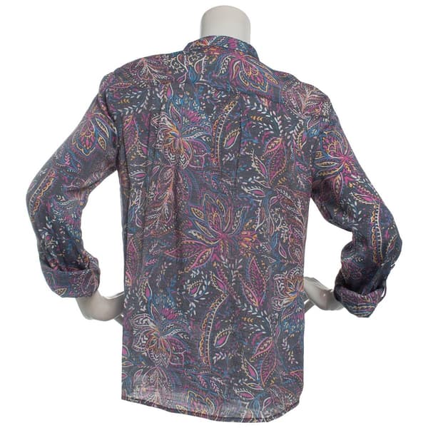 Womens Ruby Rd. Wovens Batik Floral Pintuck Casual Button Down