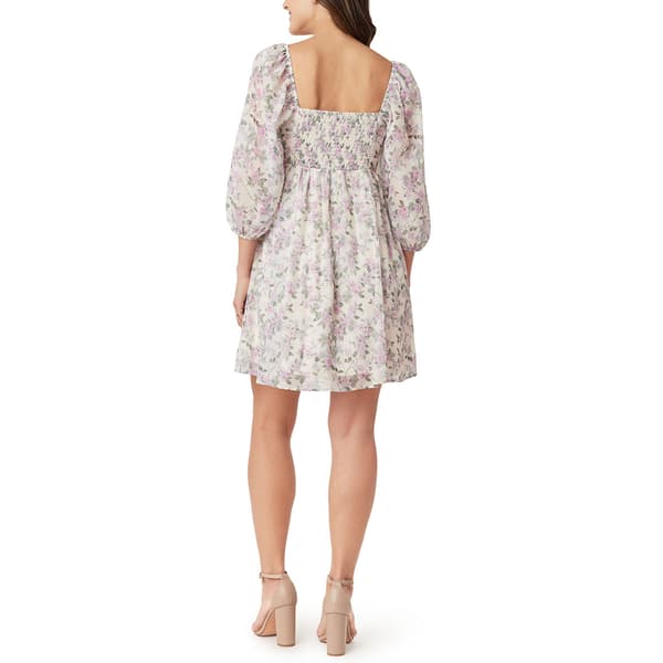Juniors Wallflower 3/4 Sleeve Pleat Chiffon Dress- Pristine