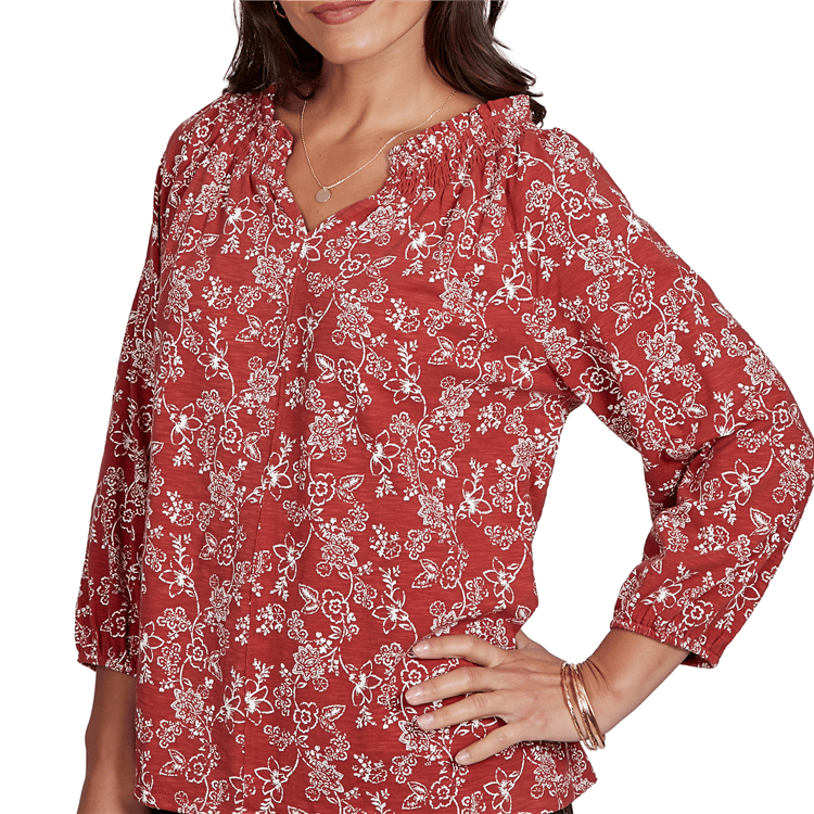 Petite Ruby Rd. Romance On The Ranch Ruffle Neck Floral Blouse