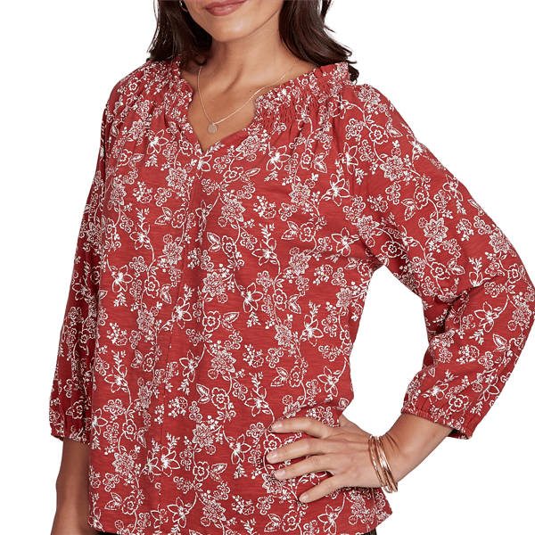 Petite Ruby Rd. Romance On The Ranch Ruffle Neck Floral Blouse