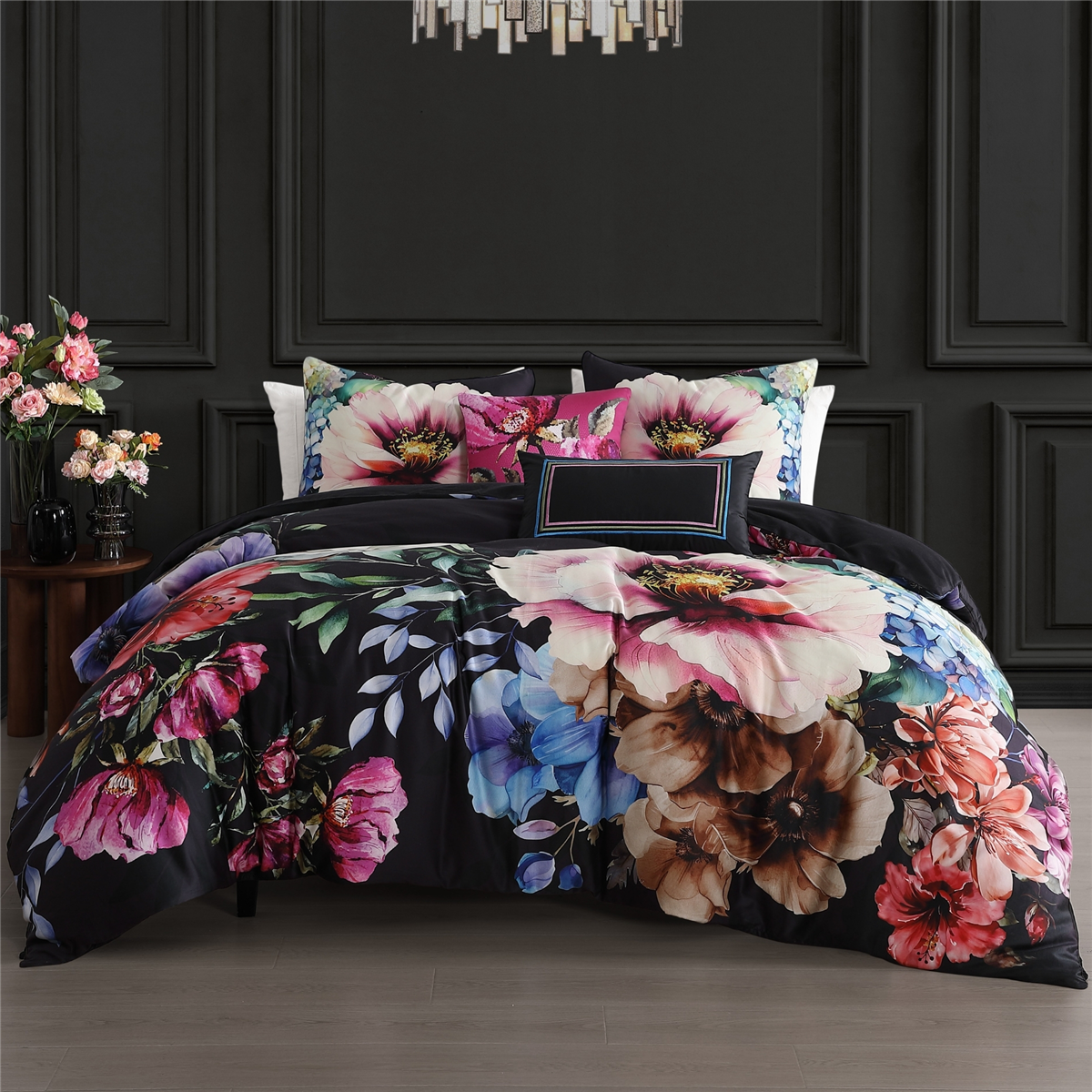 Bebejan Black Night Poppies 5pc. Reversible Comforter Set
