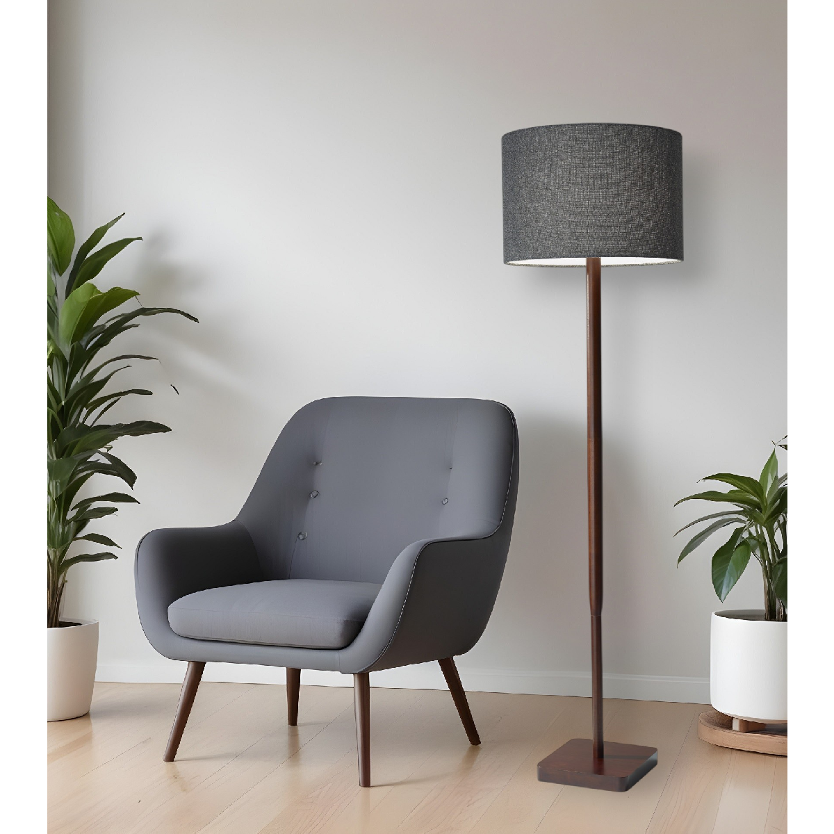 HomeRoots 59in. Brown And Black Solid Wood Floor Lamp