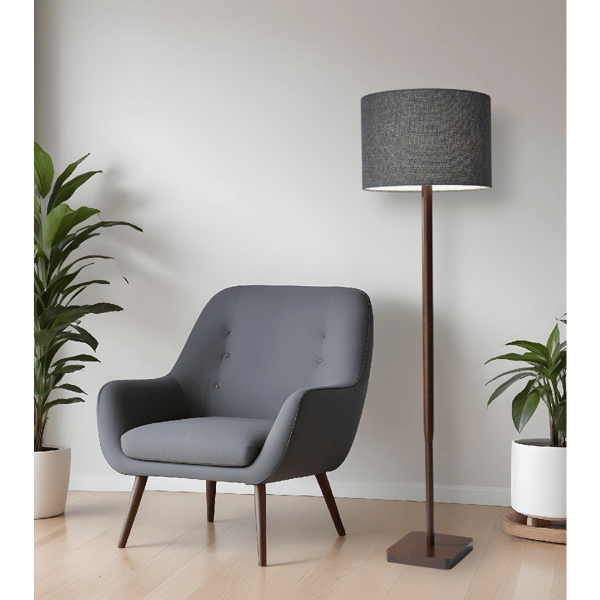 HomeRoots 59in. Brown And Black Solid Wood Floor Lamp
