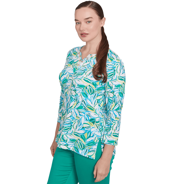 Womens Ruby Rd. Paradise Cove Tossed Leaves Embellished Tee
