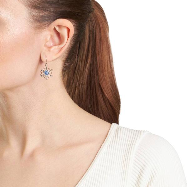 Athra Fine Silver Plated Blue Crystal Snowflake Drop Earrings