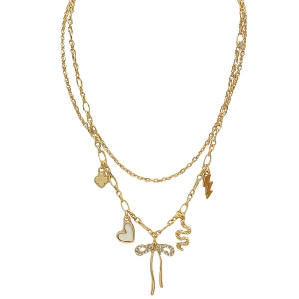 Ashley Gold 2 Row Heart Bow Charm Necklace - image 