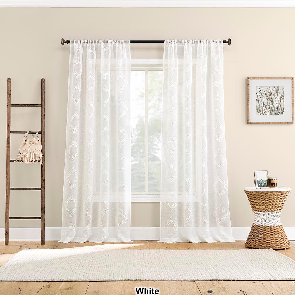 Rivalie Embroidered Sheer Rod Pocket Panel Curtain 63 Length Gold | Boscov's, image size:1200x1200