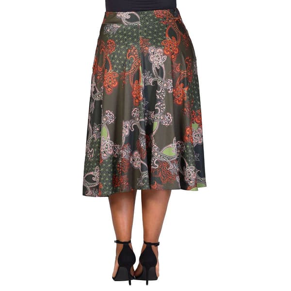 Plus Size 24/7 Comfort Apparel Paisley Elastic Waist Midi Skirt
