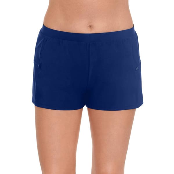 Plus Size American Beach Solid Double Zip Pocket Swim Short