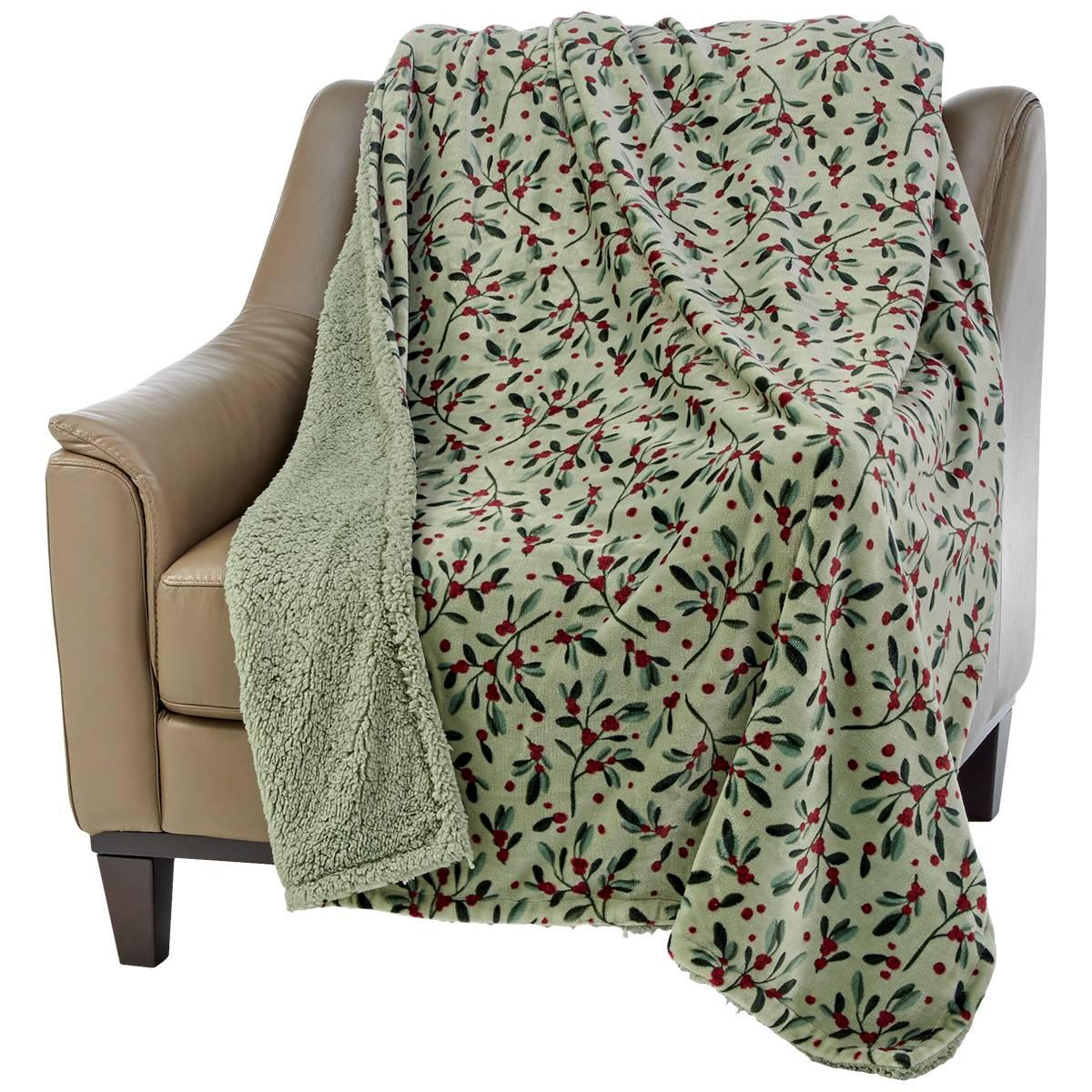 Mountain Ridge® Reversible Mistletoe Sherpa Throw