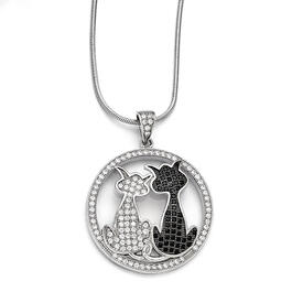 Sterling Silver Cats in Circle Pendant Necklace