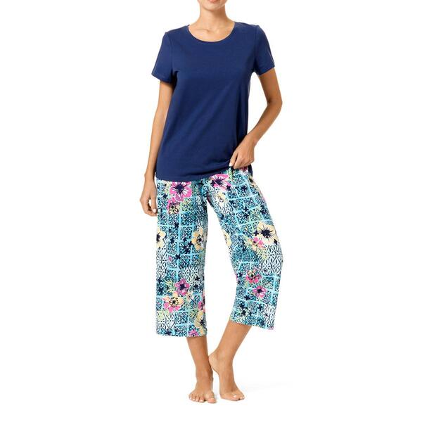 Womens HUE&#40;R&#41; Short Sleeve Floral Mosaic Tee & Capri Pajama Set - image 