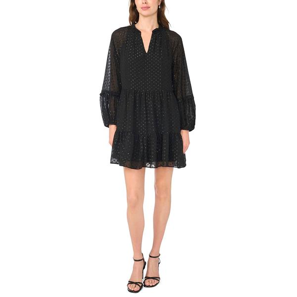 Womens Cece Long Sleeve Clip Dot Tier Babydoll Dress