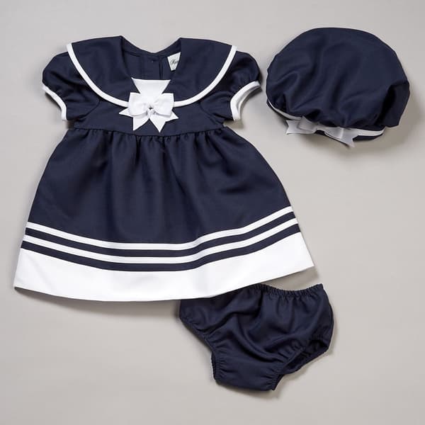 Baby Girl (12-24M) Rare Editions Navy Nautical Dress w/ Hat - image 