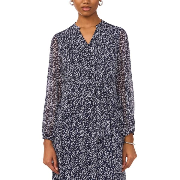 Petite MSK Long Sleeve Print Pintuck Midi Dress