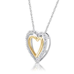 Nova Star® Two-Tone Lab Grown Diamond Double Heart Frame Pendant