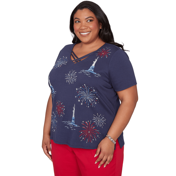 Plus Size Alfred Dunner Lady Liberty Fireworks Embroidery Blouse