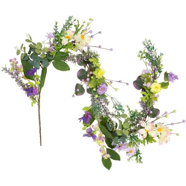 Northlight Seasonal Daisy & Mixed Foliage Floral Spring Garland - image 