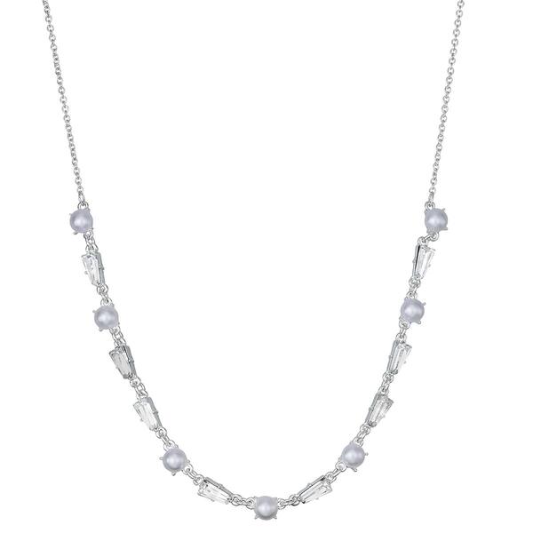 You''re Invited Silver-Tone Crystal & Pearl Frontal Necklace - image 
