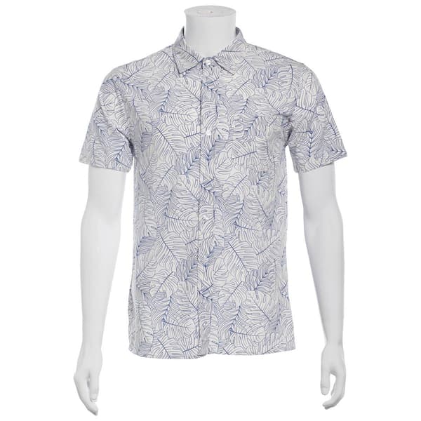 Young Mens VSTR Short Sleeve Tonal Leaf Button Down Shirt - image 