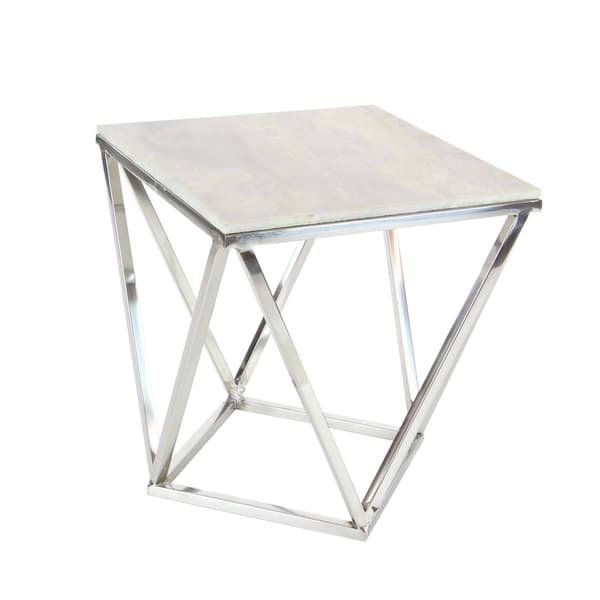 9th & Pike® Silver Marble and Stainless Steel Modern Accent Table