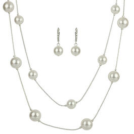 Simulated Cream Pearl Necklace & Earrings Set