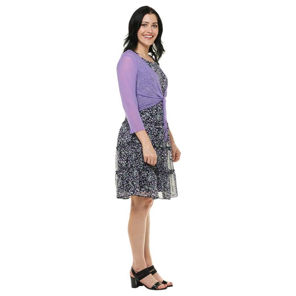 Womens Connected Apparel Tie Jacket With Print Dress