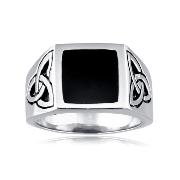 Mens Lynx Stainless Steel Black Resin Statement Ring